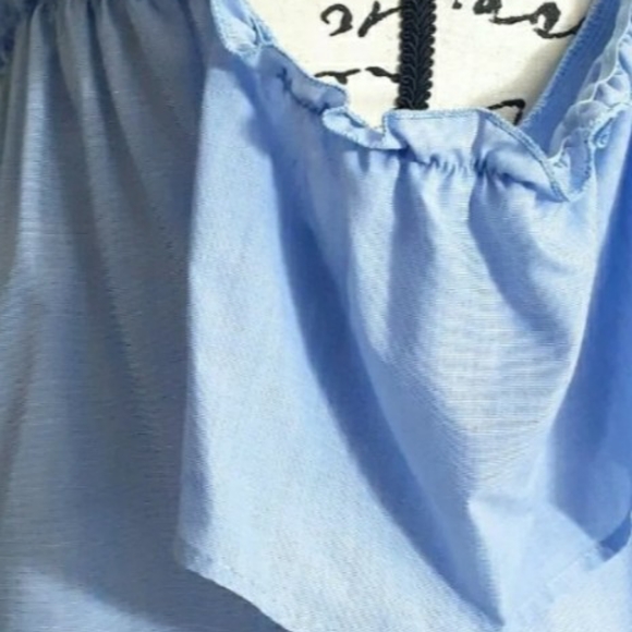 Womens sz XXL blue white pinstripe no comment could shoulder top - Picture 4 of 7